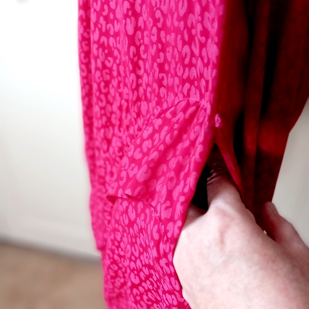 Logo Lori Goldstein pink silky look open cardigan with slash pockets siz… - Picture 4 of 10
